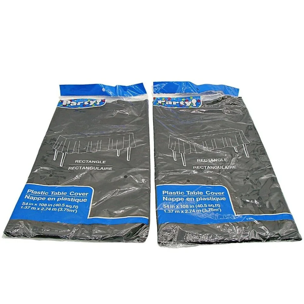 NEW Lot 2 Black Party Plastic Table Covers Rectangular Shaped Size 54x108